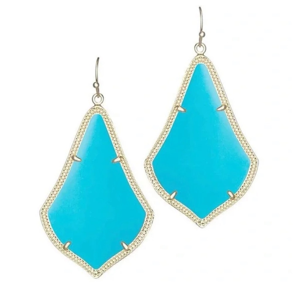 Kendra Scott Alexandra Turquoise Blue Drop Earrings in Gold Tone